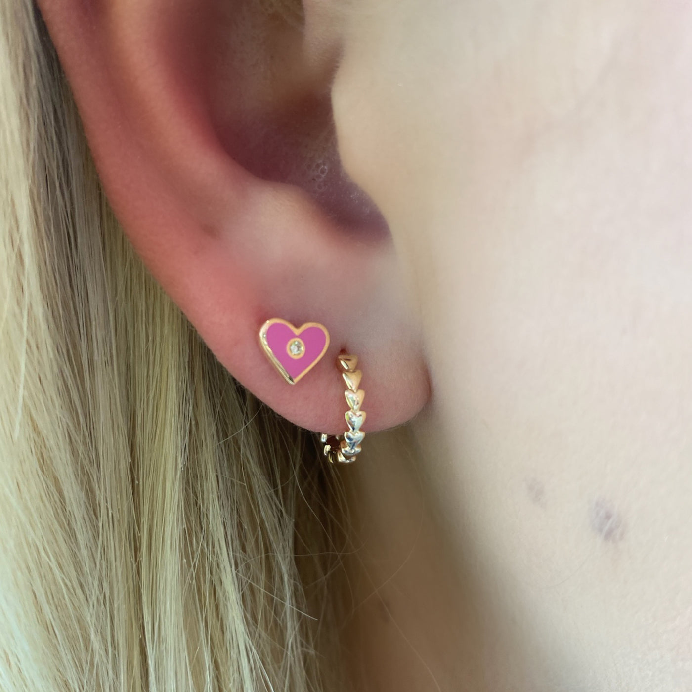 Enamel and Diamond Heart Studs