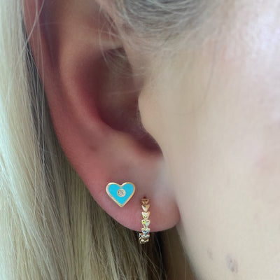 Enamel and Diamond Heart Studs