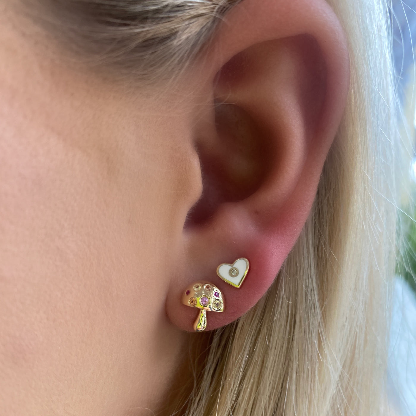 Enamel and Diamond Heart Studs