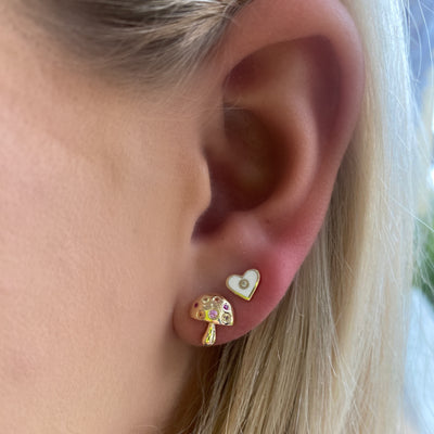 Enamel and Diamond Heart Studs