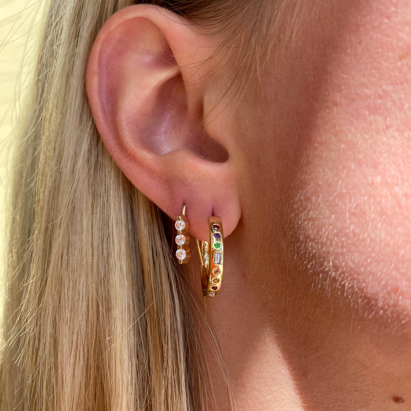Triple Diamond Hook Earring