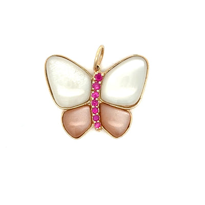 Mother of Pearl, Morganite and Pink Sapphire Butterfly Pendant