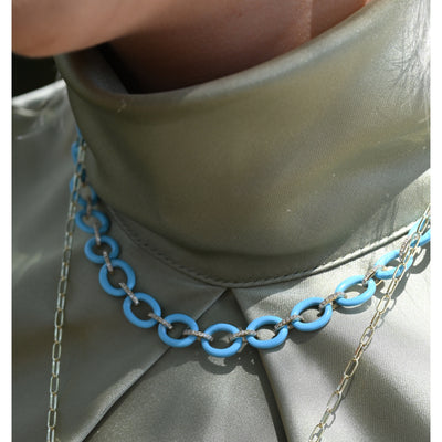 Oval Turquoise and Diamond Segment Necklace with Diamond Clasp