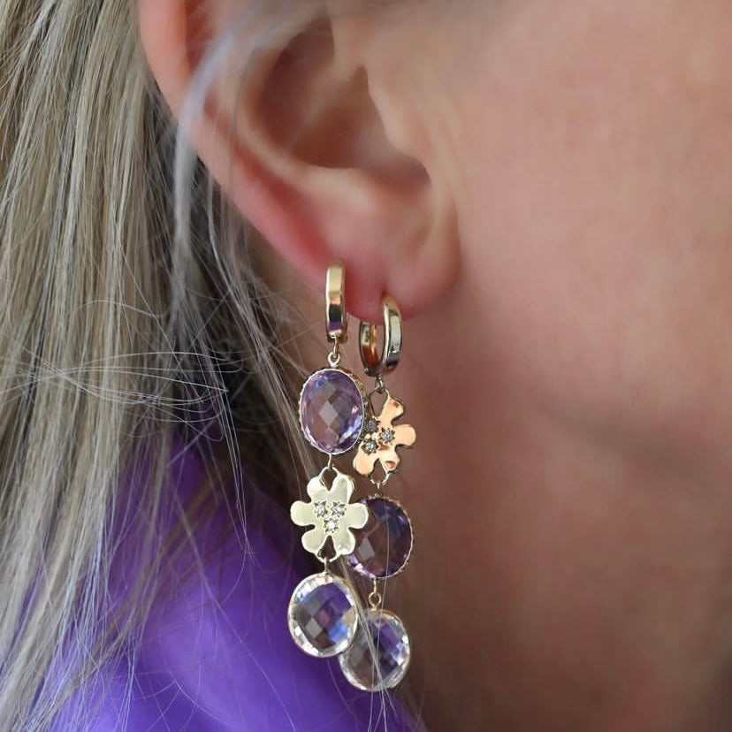 Amethyst & White Topaz & Mini Daisy Drop Earrings