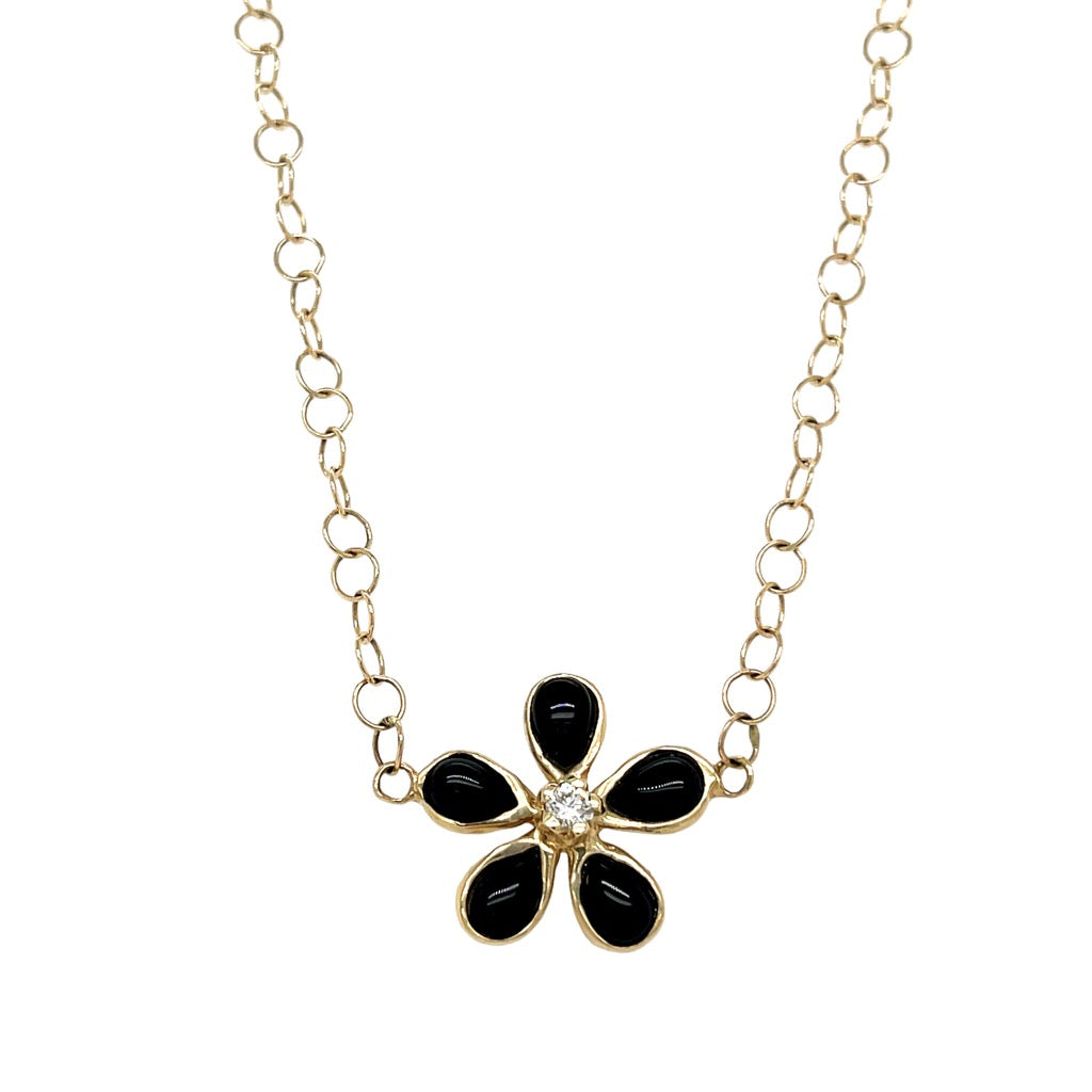 Black Onyx & Diamond Orchid Adjustable Necklace
