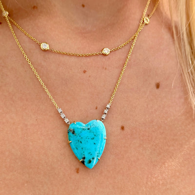 Turquoise Heart Necklace with Diamonds