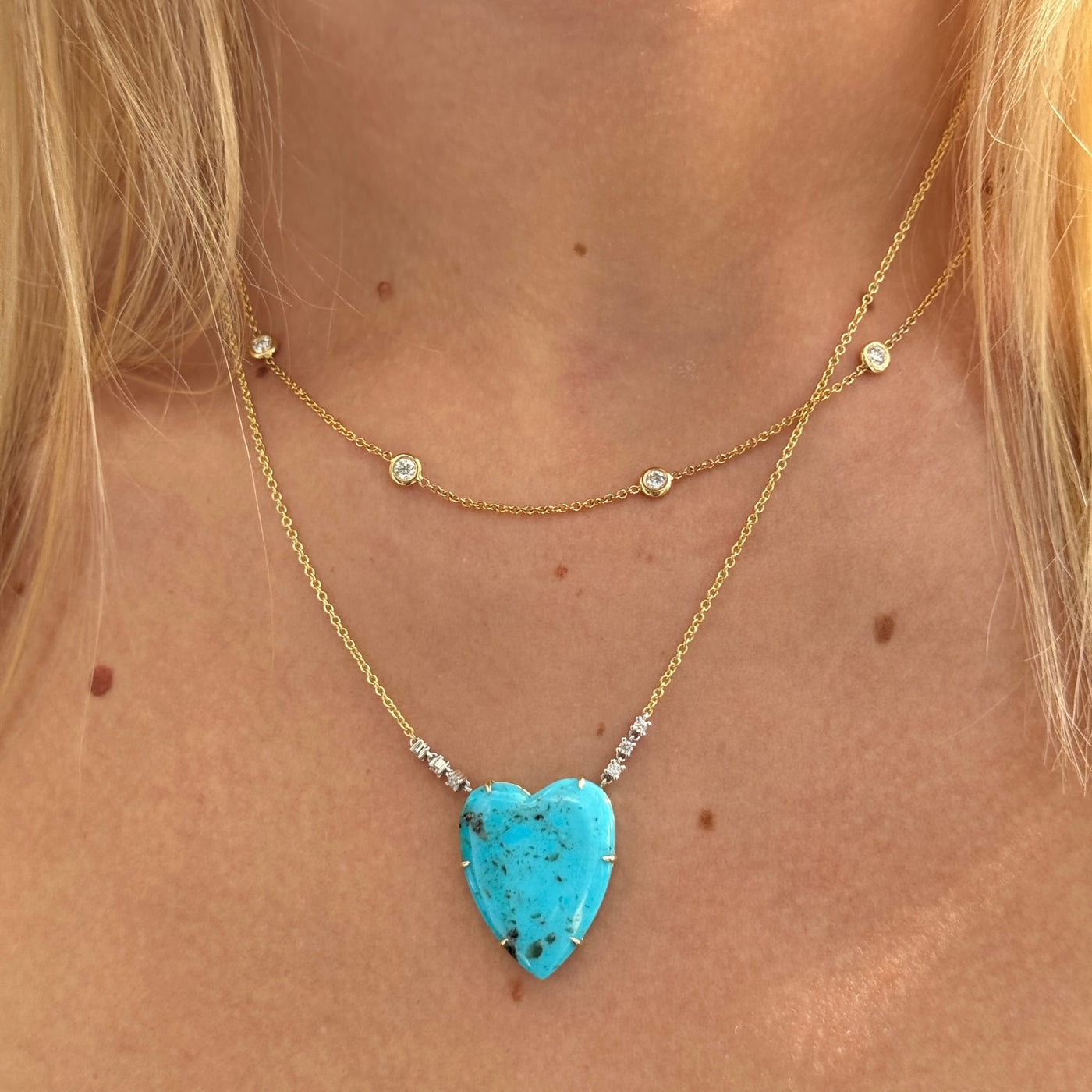 Turquoise Heart Necklace with Diamonds