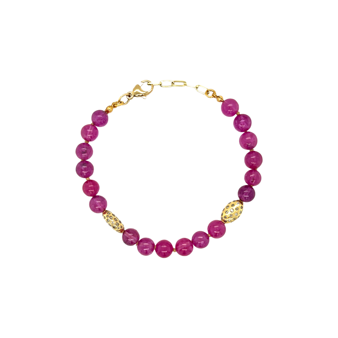 Natural Pink Sapphire & Diamond Bead Bracelet