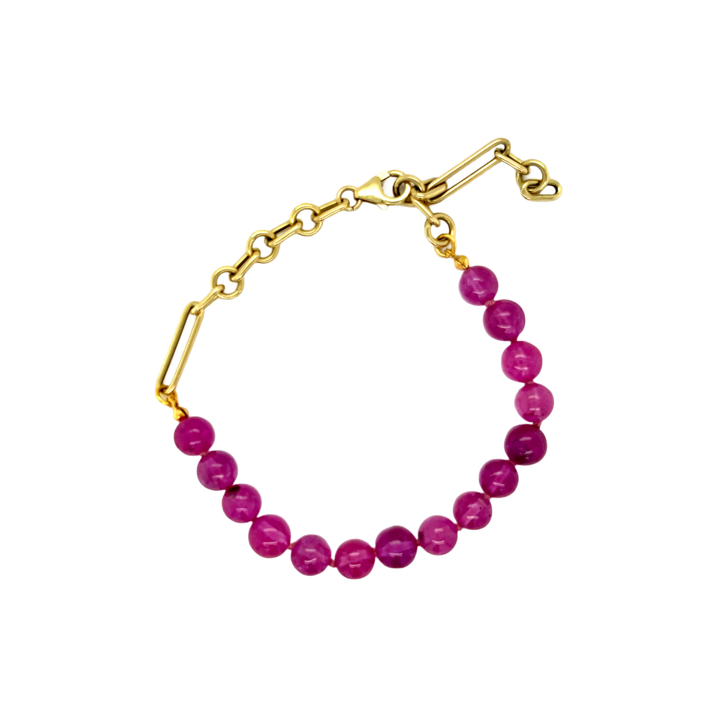 Natural Pink Sapphire Bead and Gold Link Bracelet