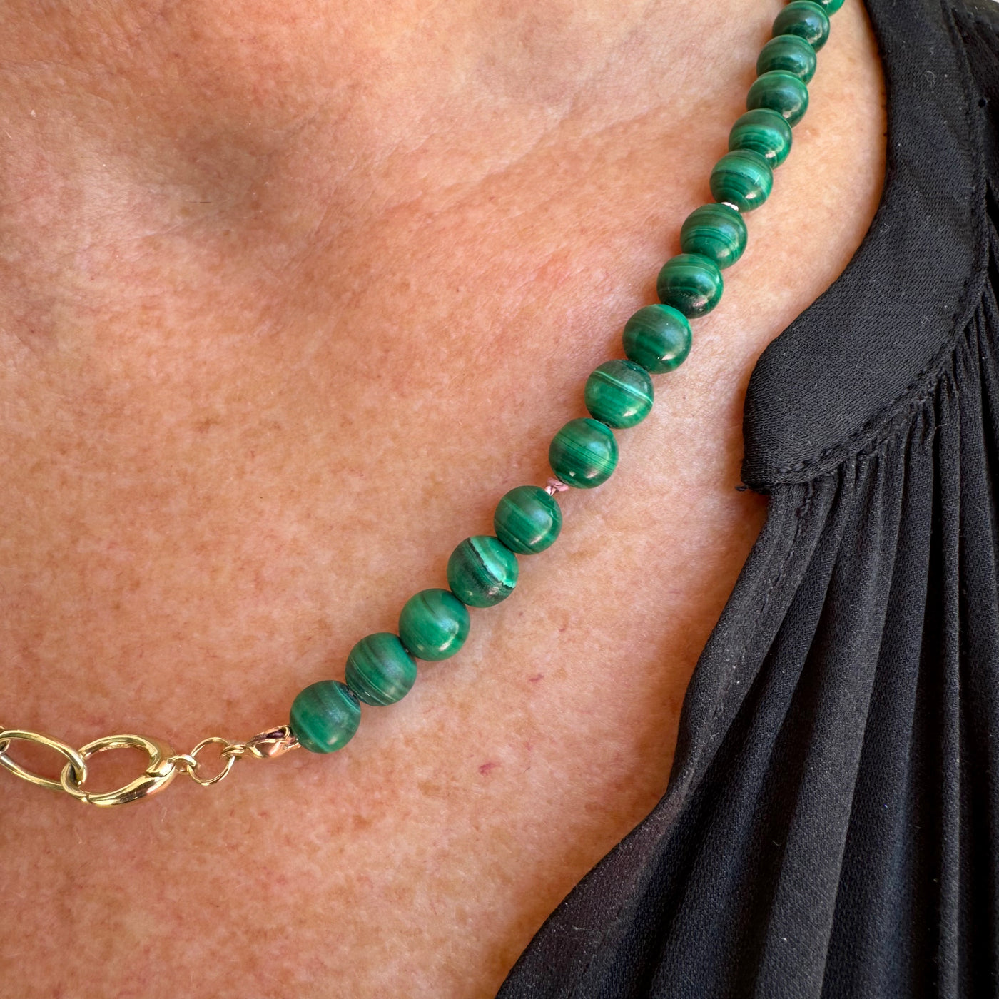 Malachite Bead Necklace with Trigger-less Clasp