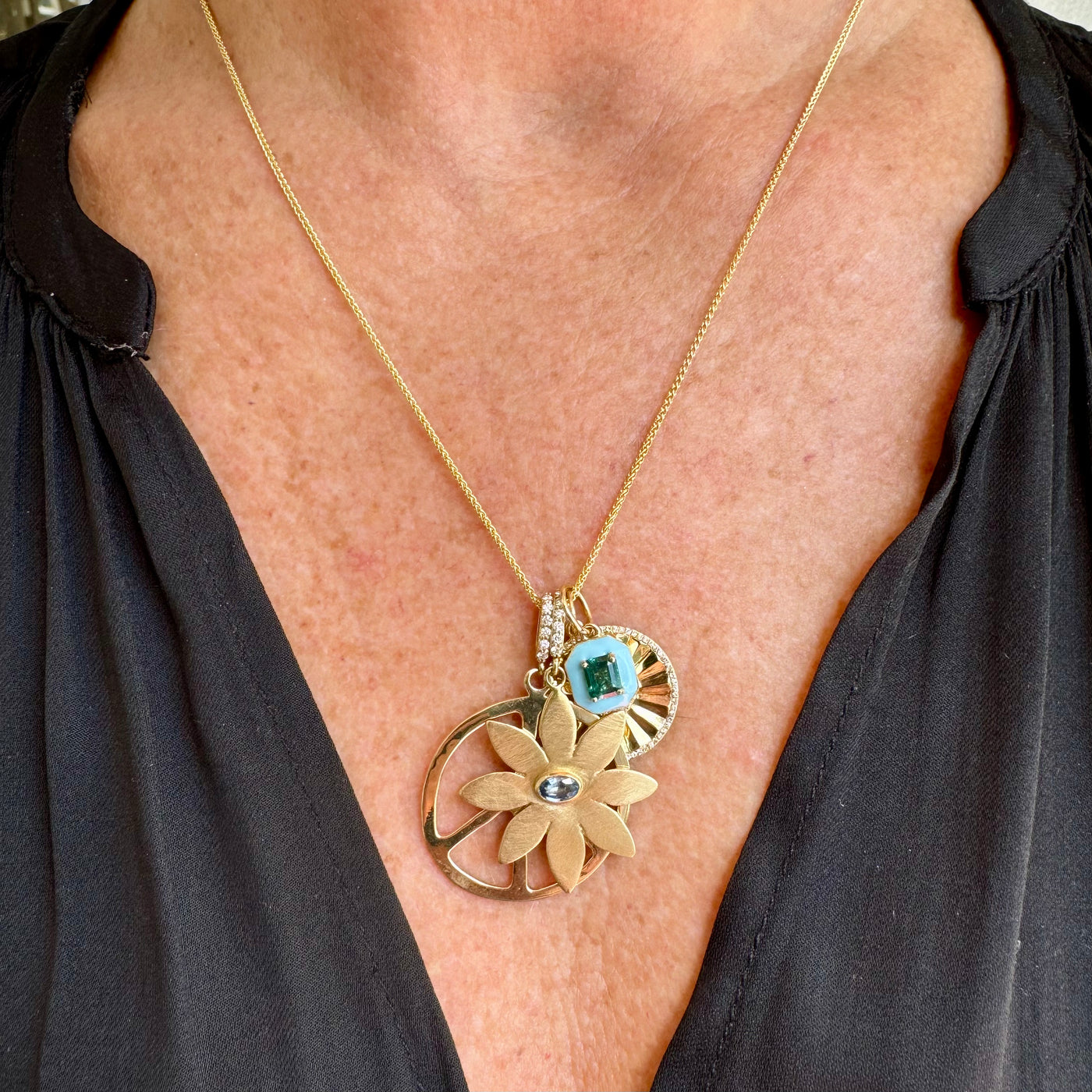 Apatite and Blue Enamel Octagon Charm
