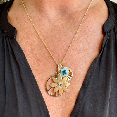 Apatite and Blue Enamel Octagon Charm