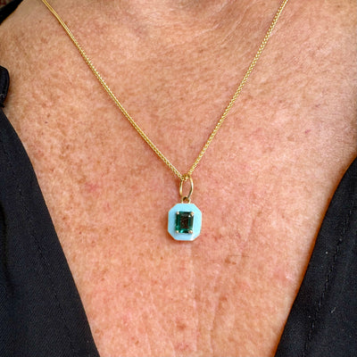 Apatite and Blue Enamel Octagon Charm