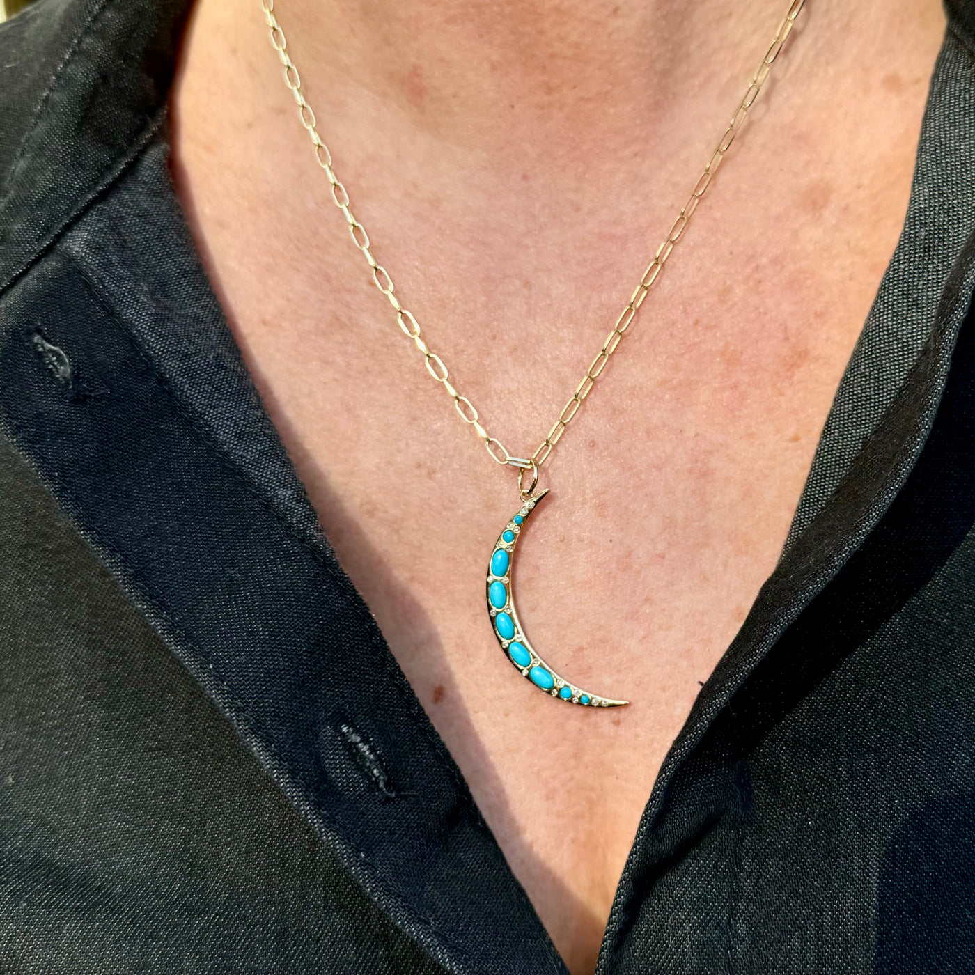 Turquoise & Diamond Moon Charm