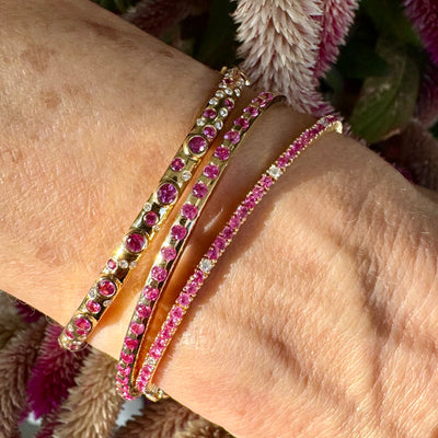 Pink Sapphire & Diamond Scatter Bangle