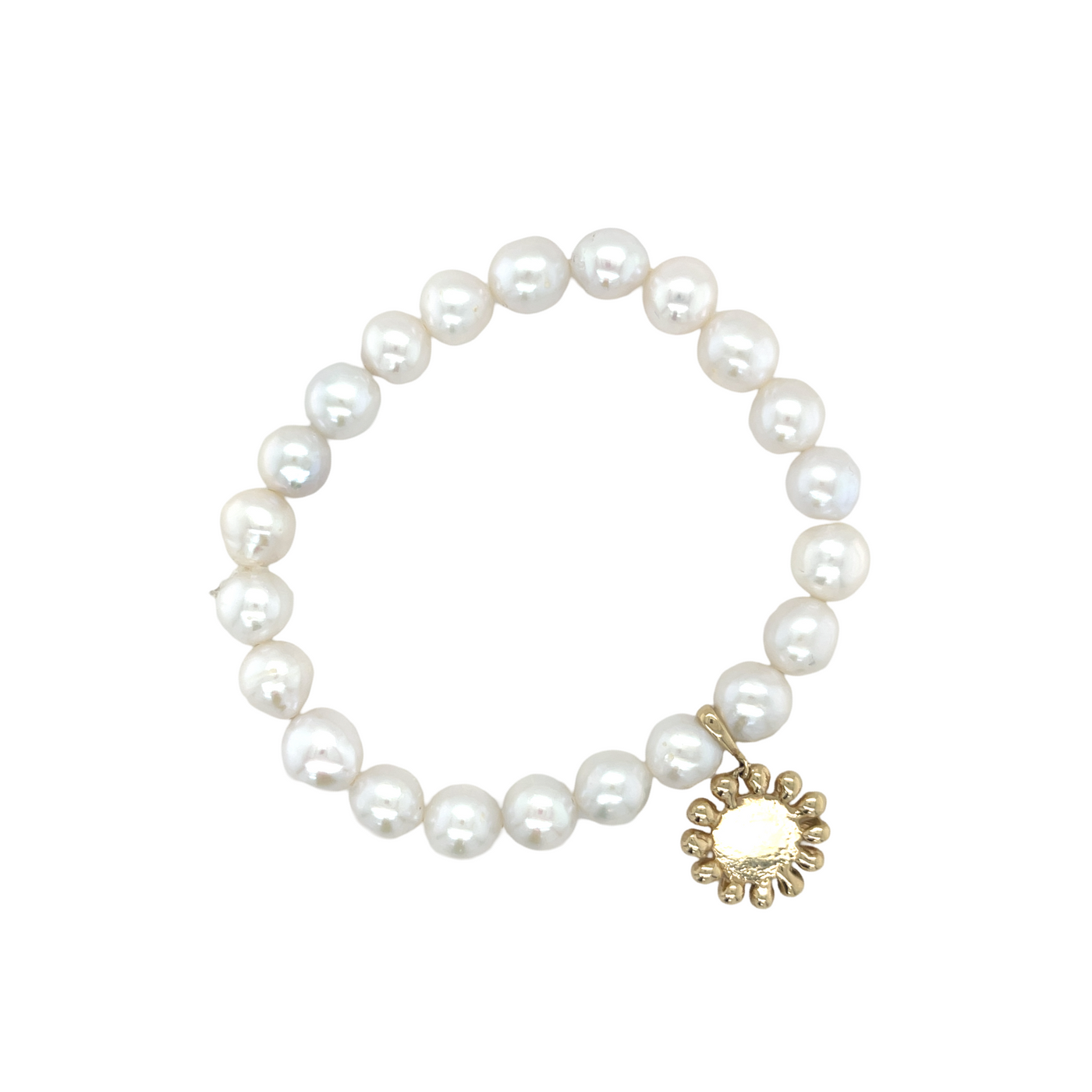 Pearl Bracelet with Beaded Round Dog Tag