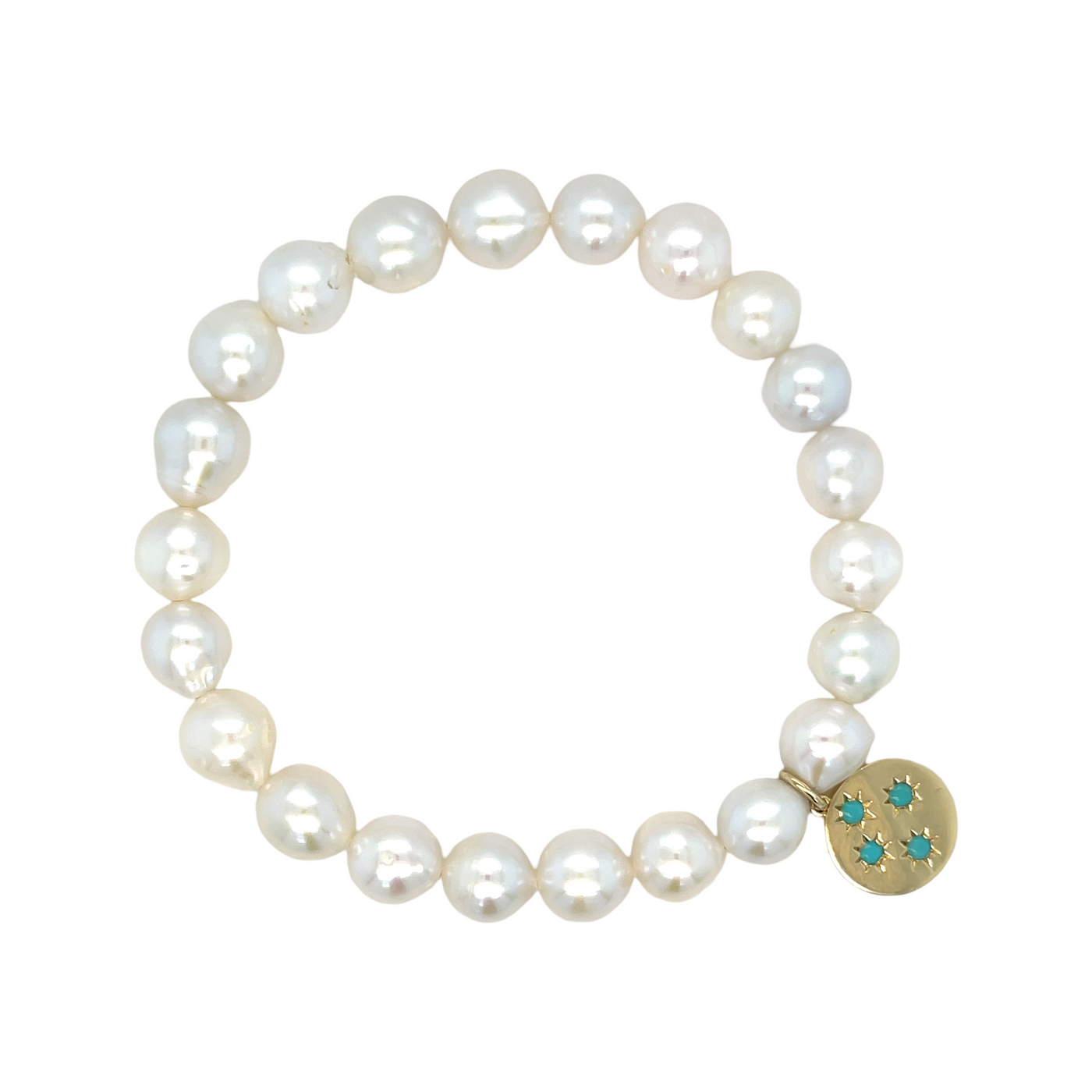 Pearl Bracelet with Turquoise Starburst Charm