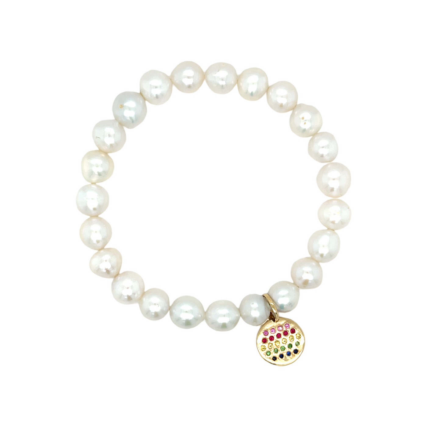 Pearl Bracelet with Rainbow Gemstone Charm