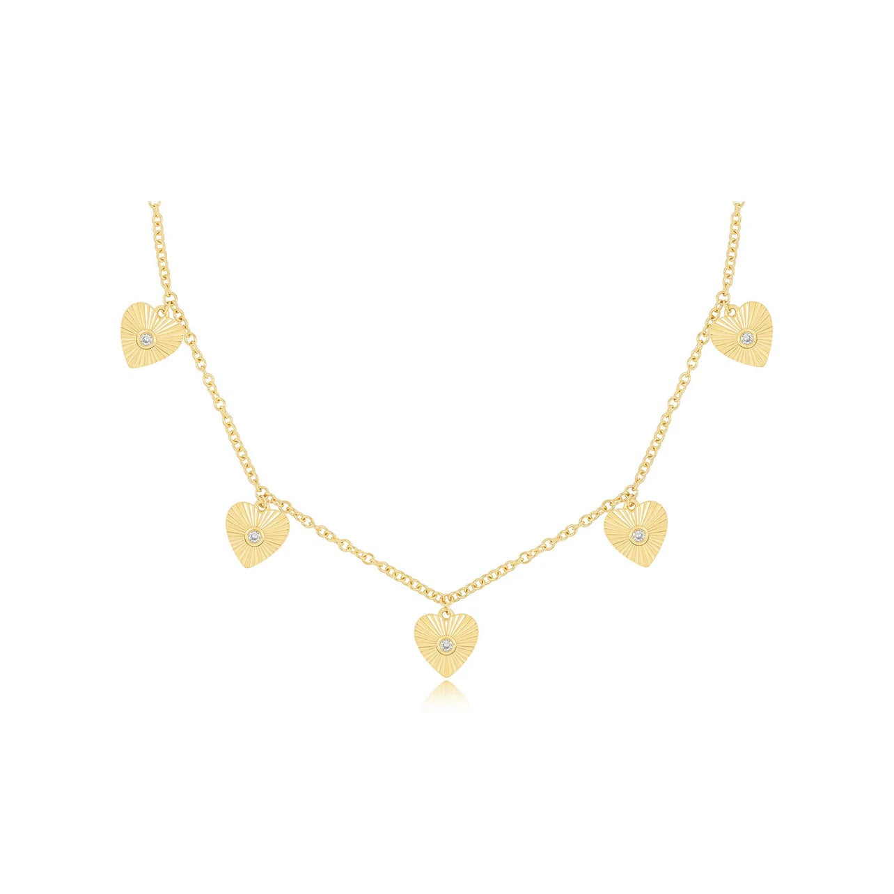 Gold and Diamond Fluted Heart Necklace