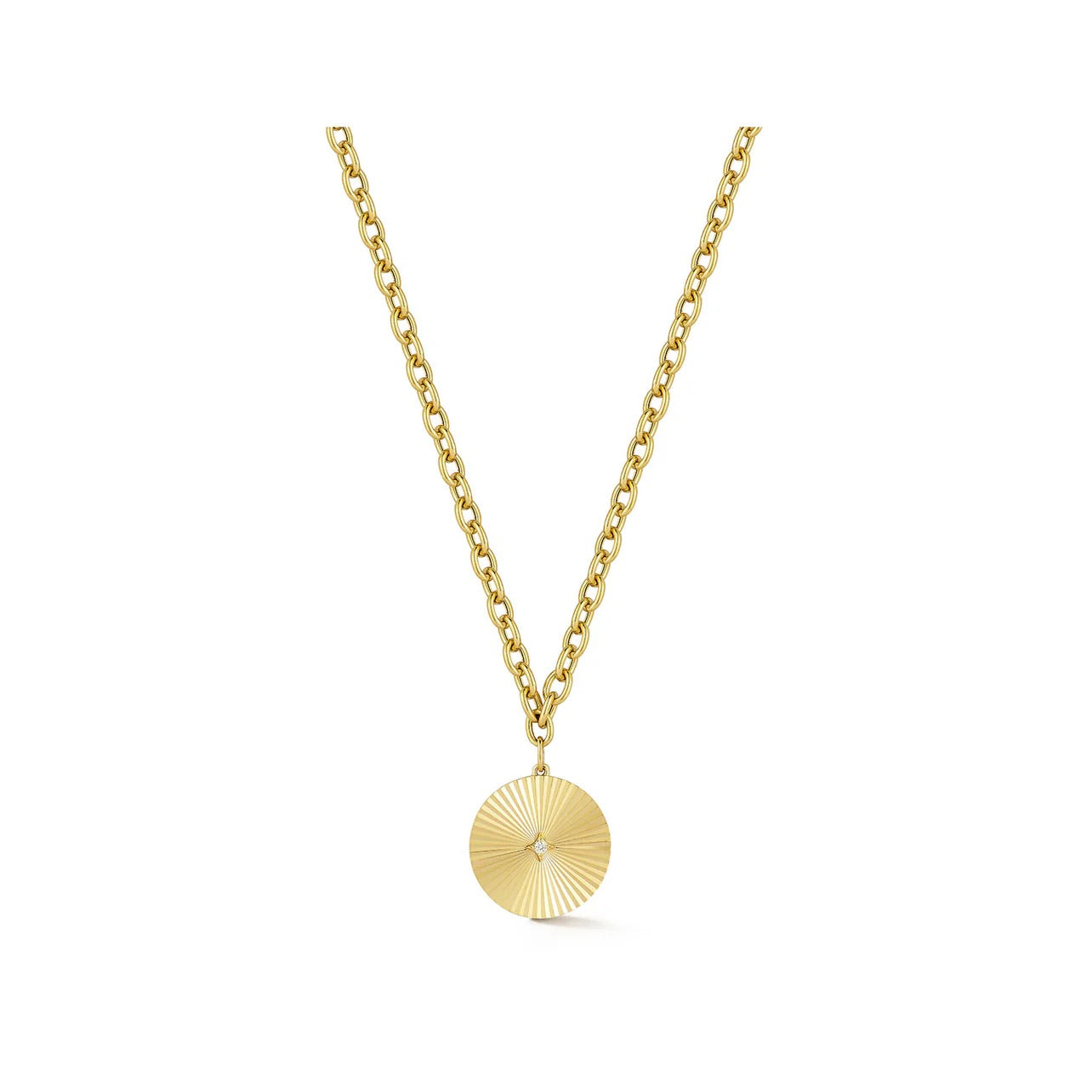 Jumbo Gold and Diamond Fluted Disk Chain Necklace