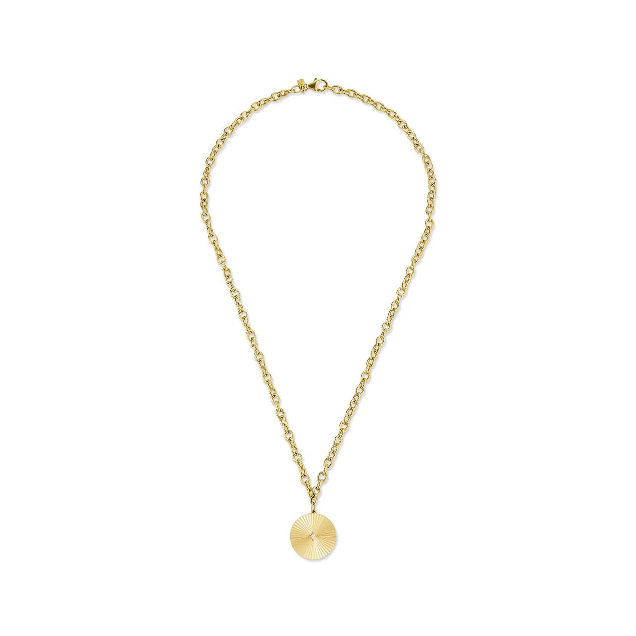 Jumbo Gold and Diamond Fluted Disk Chain Necklace