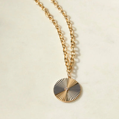 Jumbo Gold and Diamond Fluted Disk Chain Necklace