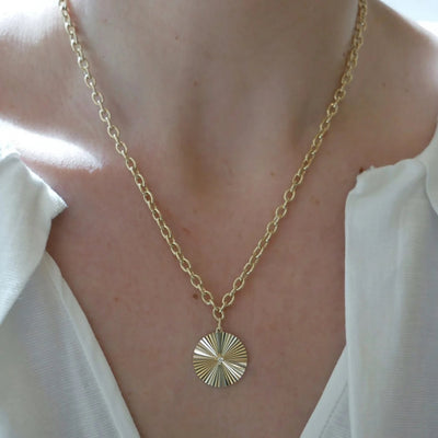 Jumbo Gold and Diamond Fluted Disk Chain Necklace