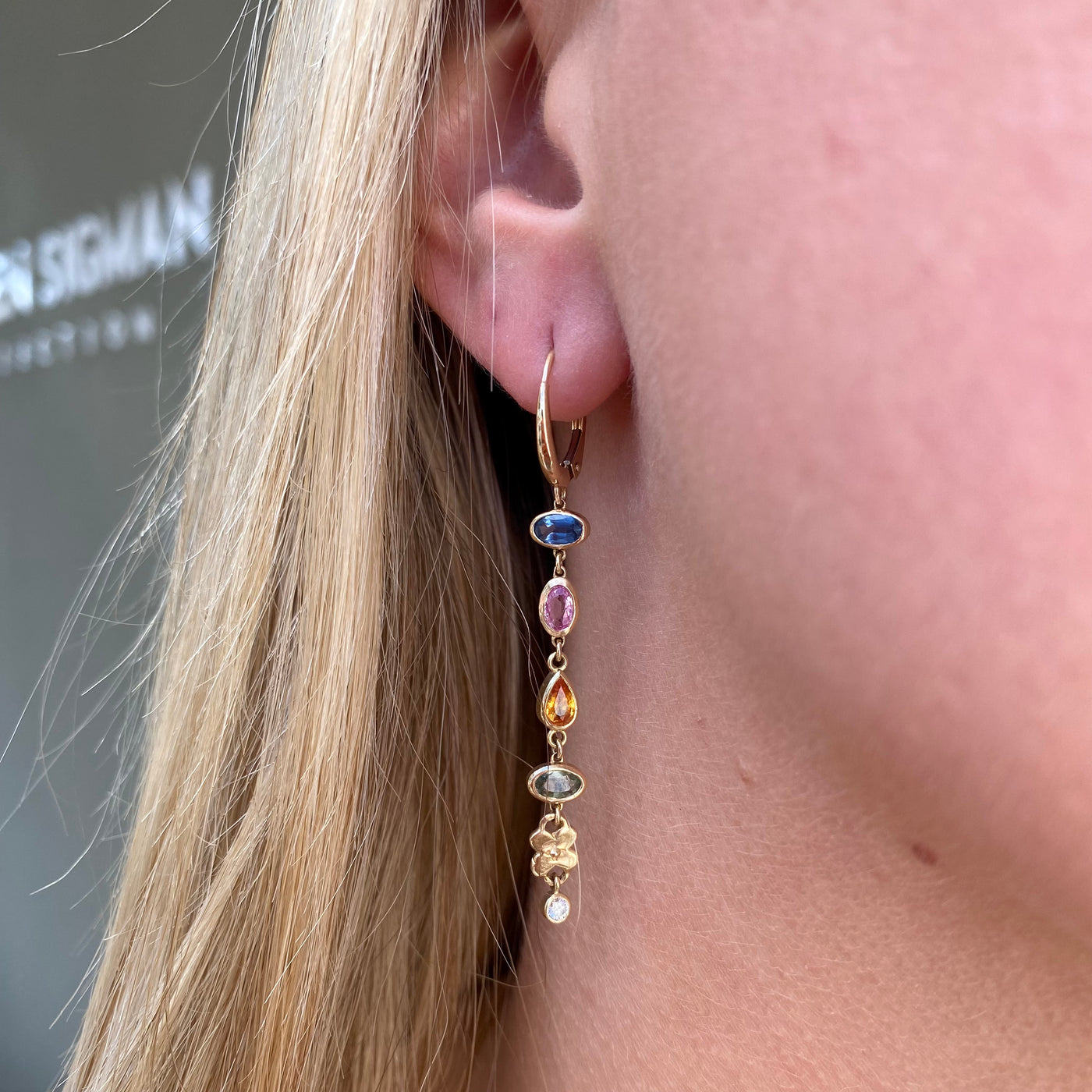 Rainbow Sapphire & Diamond Drop Earrings