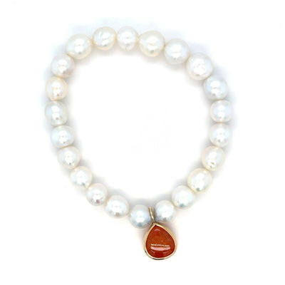 Pearl Bracelet with Carnelian Charm