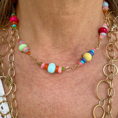Multicolor Opal & Turquoise Bead Necklace