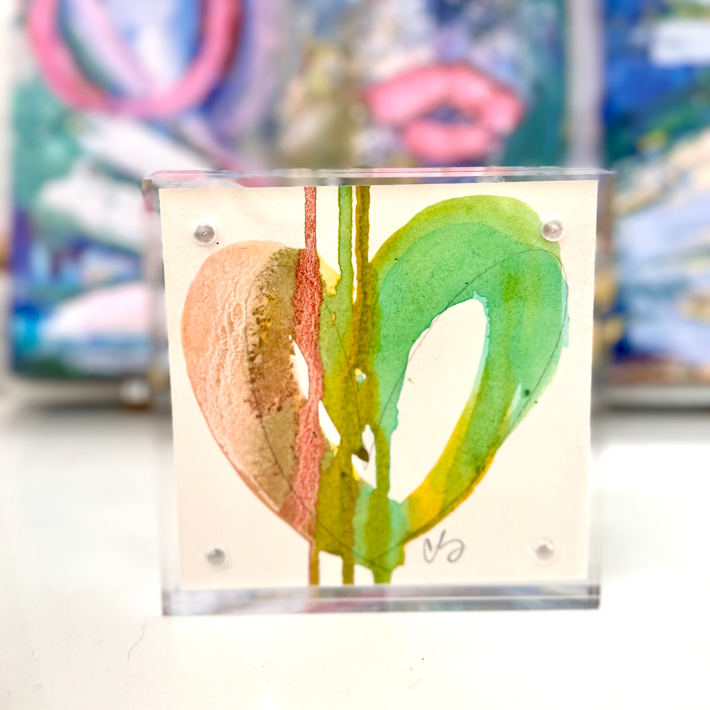 Orange, Yellow & Green Acrylic Block Heart