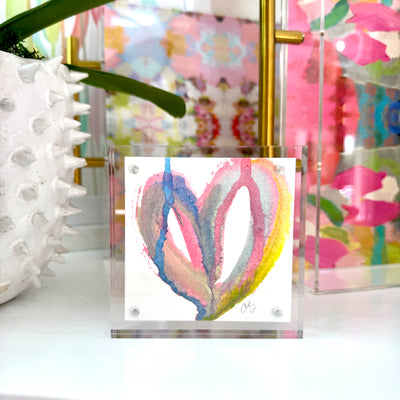 Pink, Blue & Yellow Acrylic Block Heart