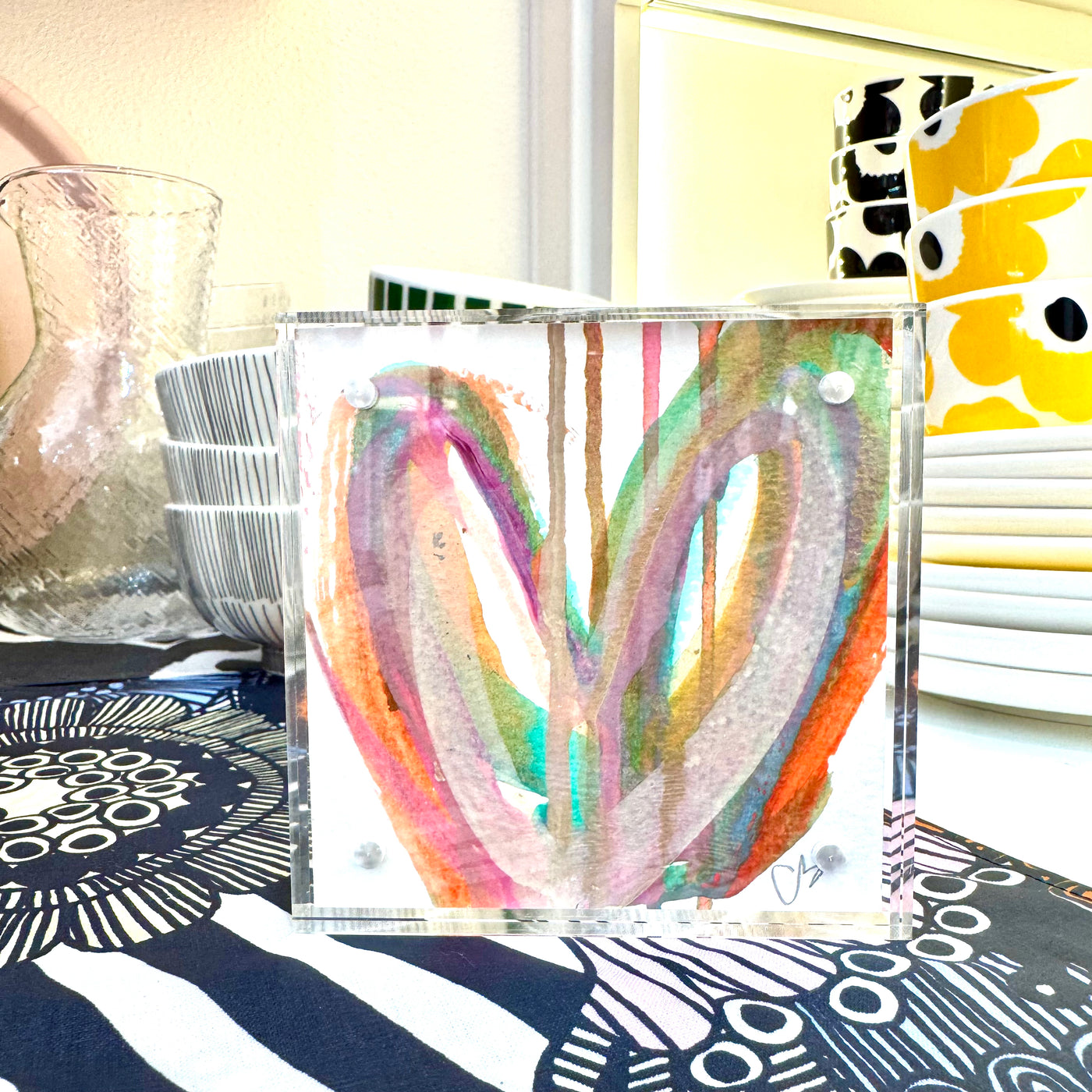 Orange, Purple & Green Acrylic Block Heart