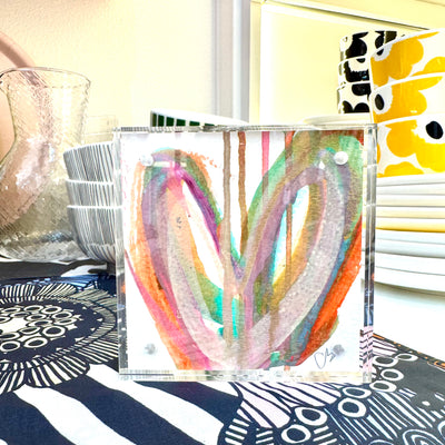 Orange, Purple & Green Acrylic Block Heart