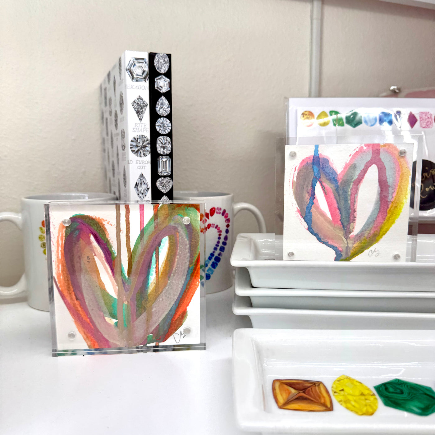 Orange, Purple & Green Acrylic Block Heart