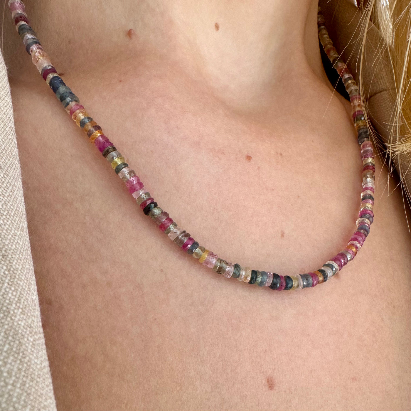 Sliced Multicolor Sapphire Necklace with Extender