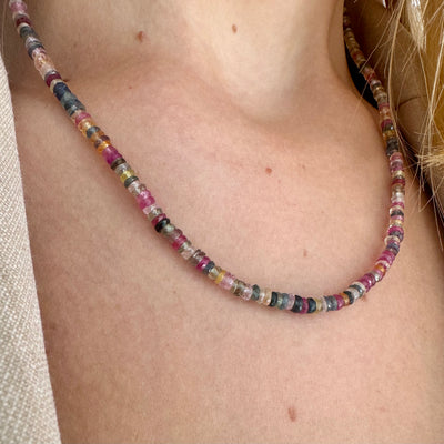 Sliced Multicolor Sapphire Necklace with Extender