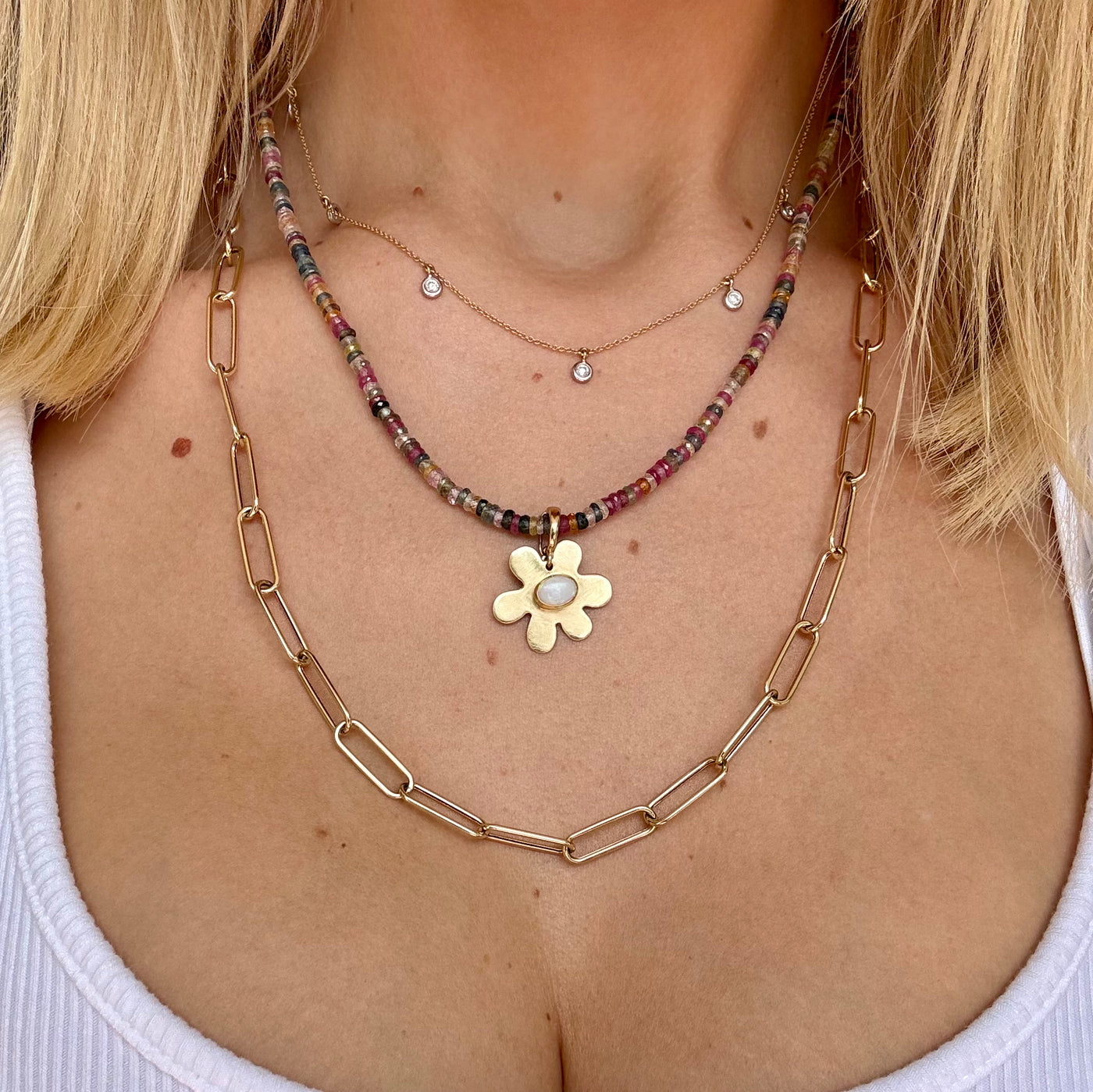 Sliced Multicolor Sapphire Necklace with Extender