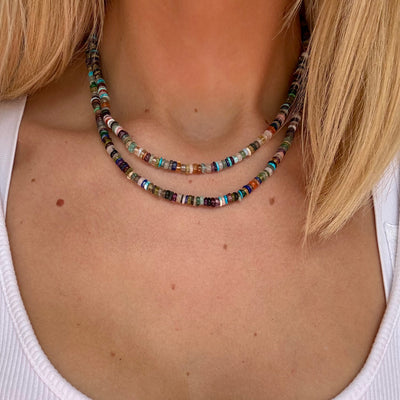 Sliced Multi Gemstone Necklace 18"