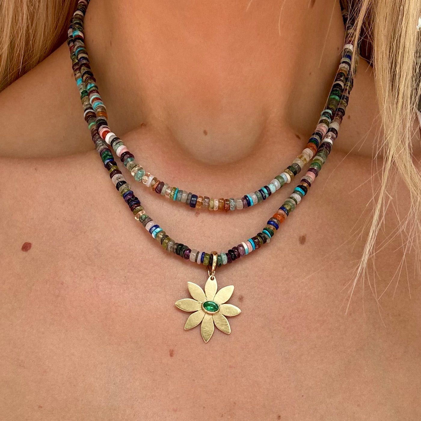 Sliced Multi Gemstone Necklace 18"
