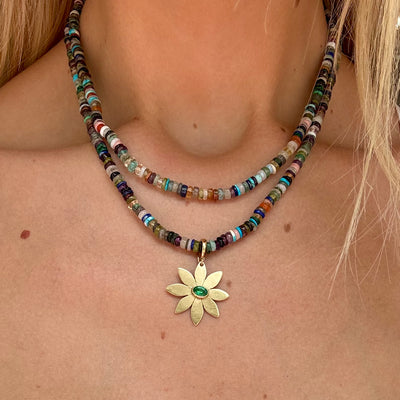 Sliced Multi Gemstone Necklace 16"