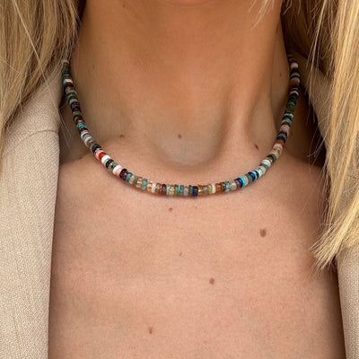 Sliced Multi Gemstone Necklace 16"