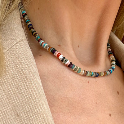 Sliced Multi Gemstone Necklace 16"