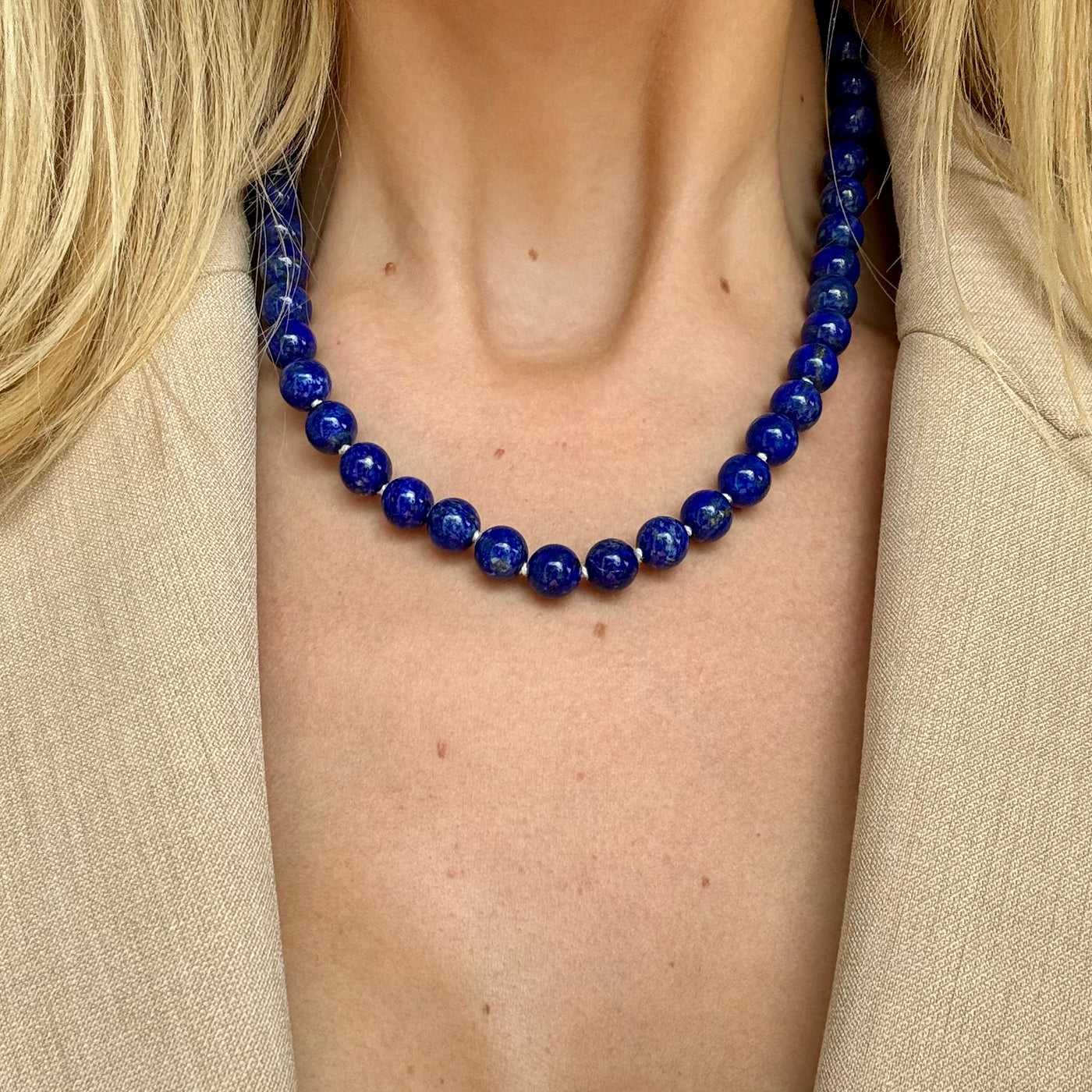 Round Lapis Bead Necklace