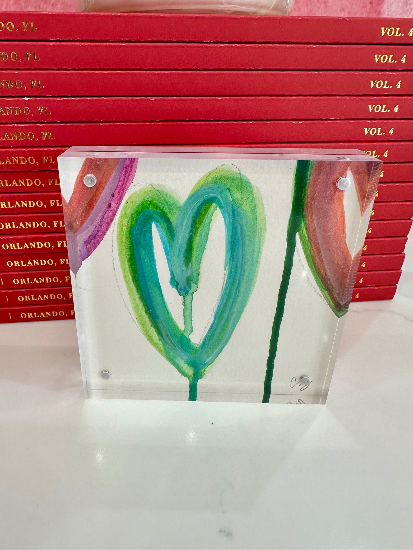 Red, Purple & Green Acrylic Block Heart