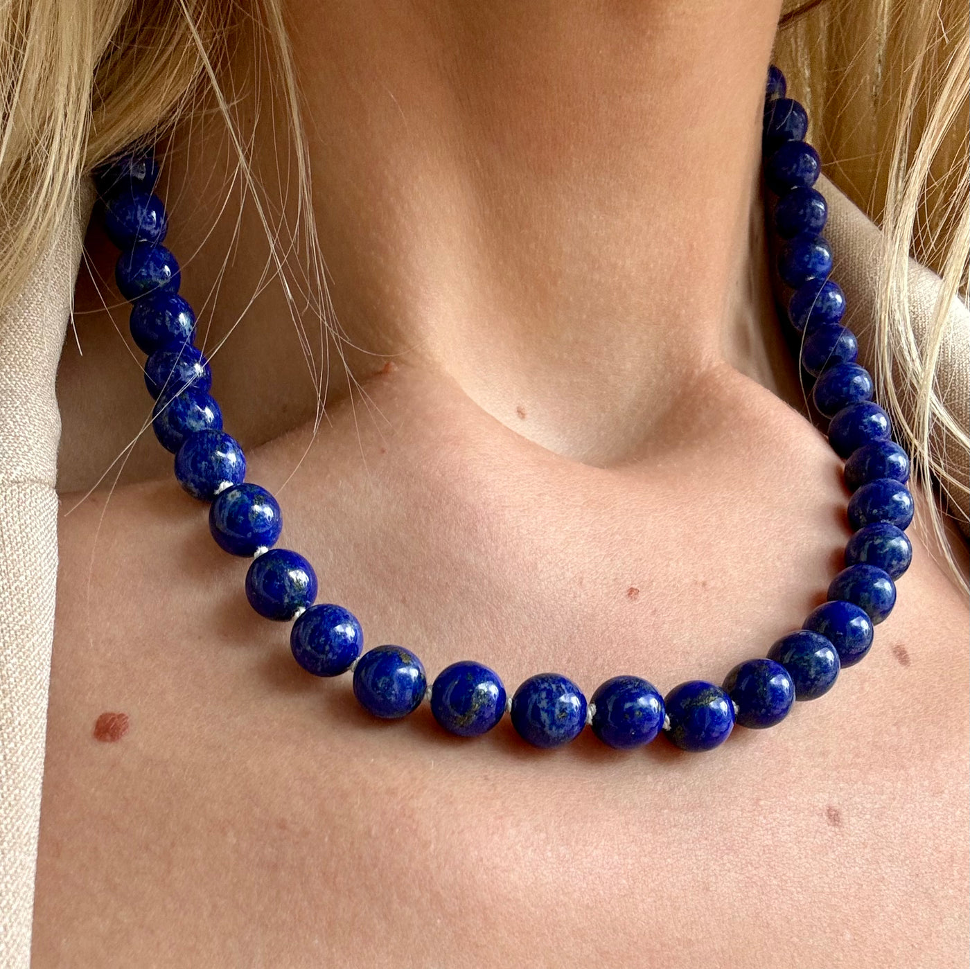 Round Lapis Bead Necklace