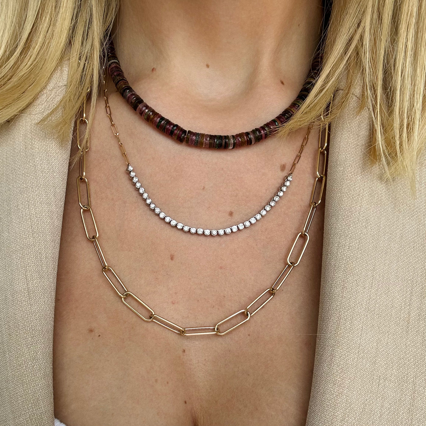 Sliced Multicolor Dark Sapphire Necklace (Carabiner Ready)