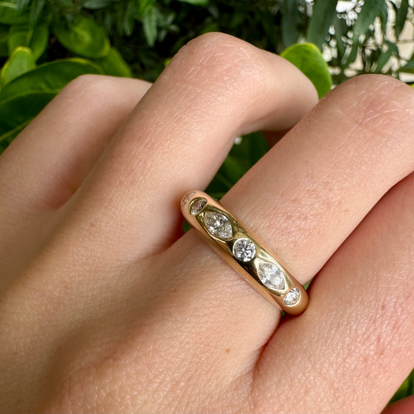 Round & Marquise Diamond Skinny Nomad Ring