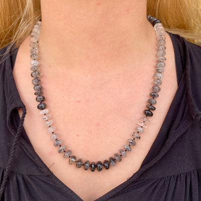 Black Tourmaline Gemstone Bead Necklace/23"