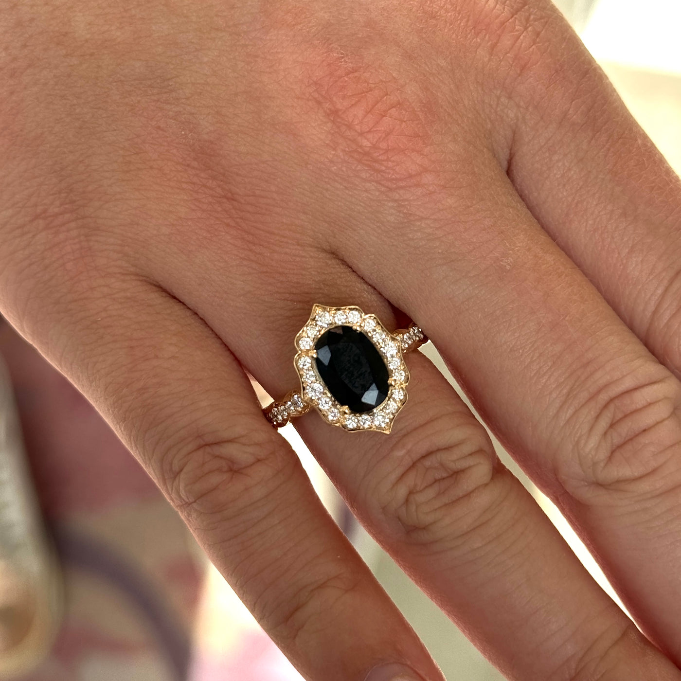 Blue Sapphire and Diamond Victorian Ring